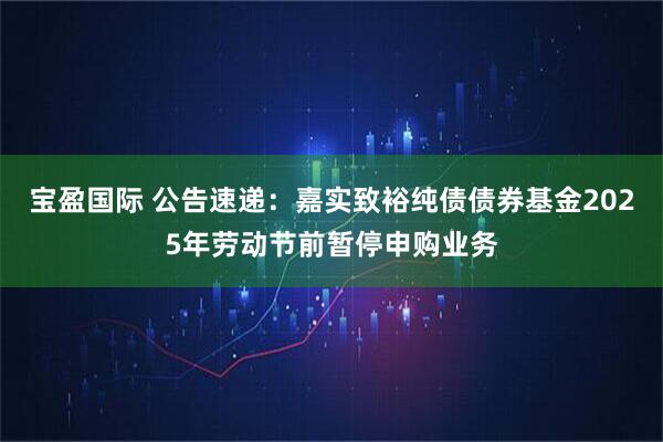 宝盈国际 公告速递：嘉实致裕纯债债券基金2025年劳动节前暂停申购业务
